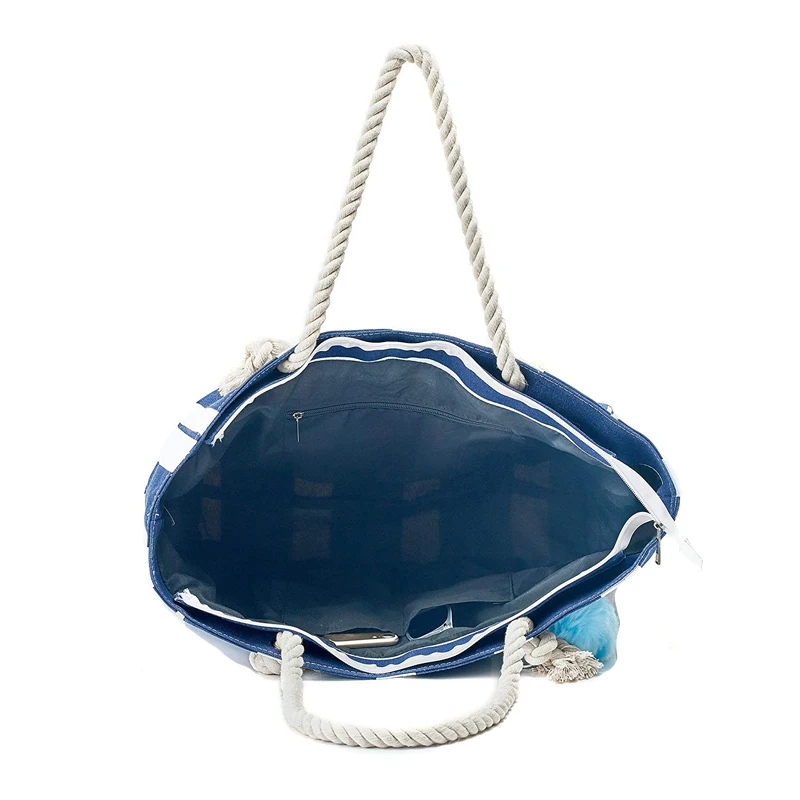 Summer Women's Custom Pocket Stripe Large Canvas Handbags Beach Bag Custom Canvas Tote