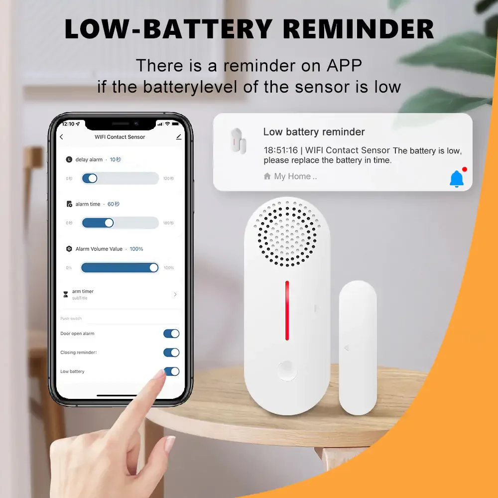 Home Security Battery Powered Wifi Window Door Alarm Contact Sensor