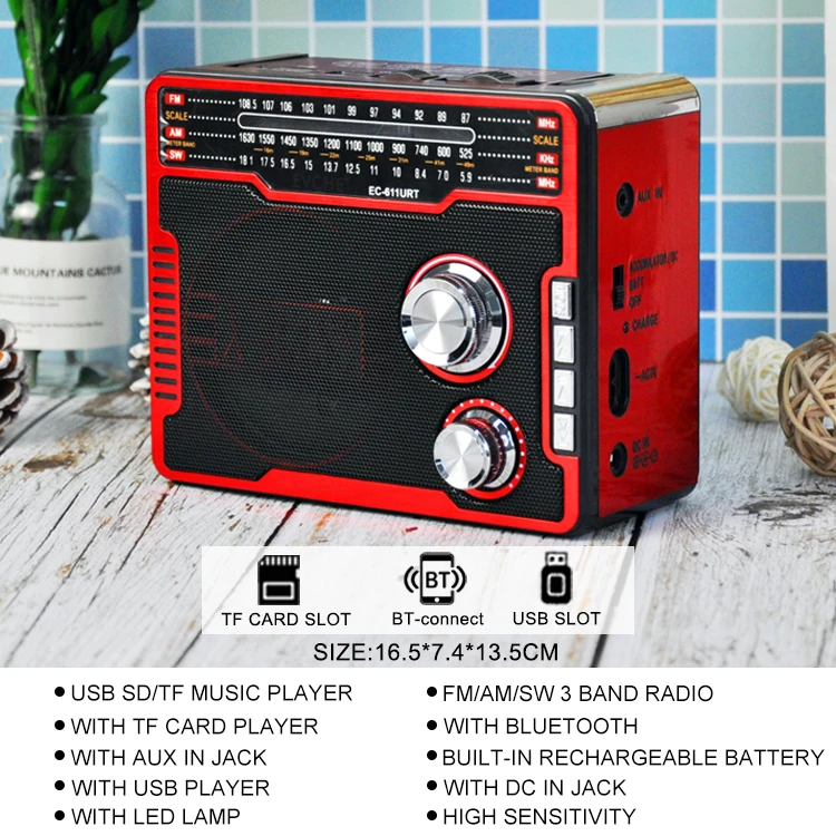 EC-611URTポータブルFmAmSw自動スキャンラジオ、フラッシュLED