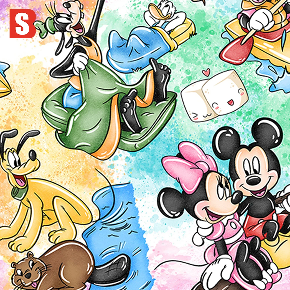 Custom Digital Print Cartoon Character Mickey & Minnie Mouse on 40s 135gsm Organic Cotton Fabric Fashionable Kids Shirt Clothing