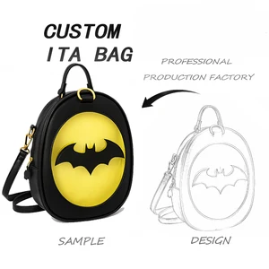Custom Animal Bat Shaped Ita Bag Embroidery Details Pu Leather Crossbody Backpack Bag With Pin Display Ita Backpack Bag