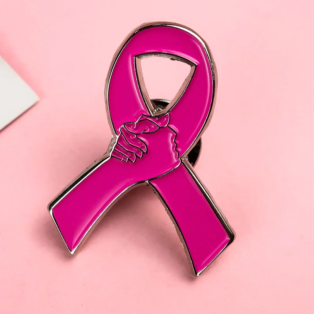 定制珐琅胸针别针衣服别针金属标志粉色乳房意识癌症丝带翻领别针徽章