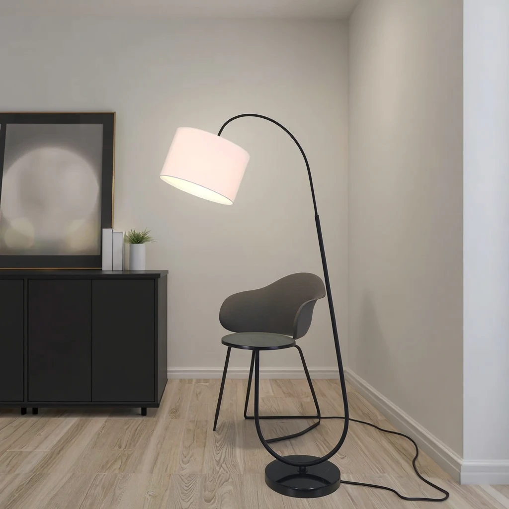 Coastal Design Gooseneck Floor Lamp Iron Body E27 Base LED Light Source Fabric Shade for Comfort for Home Office Apartment Hotel