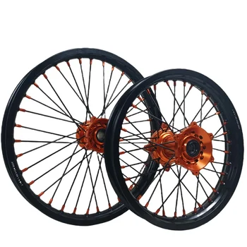 Motorcycle Motocross MX 19 inch Alloy Wheels Rims Set Fit for EXC-F SXF Orange  Hub Black Rim 304 Stainless Steel