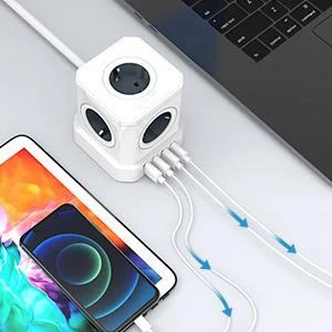 Extension Lead With 4 USB Ports Power Strips 5 AC Outlets Surge Protector Extension Socket EU Power Strip