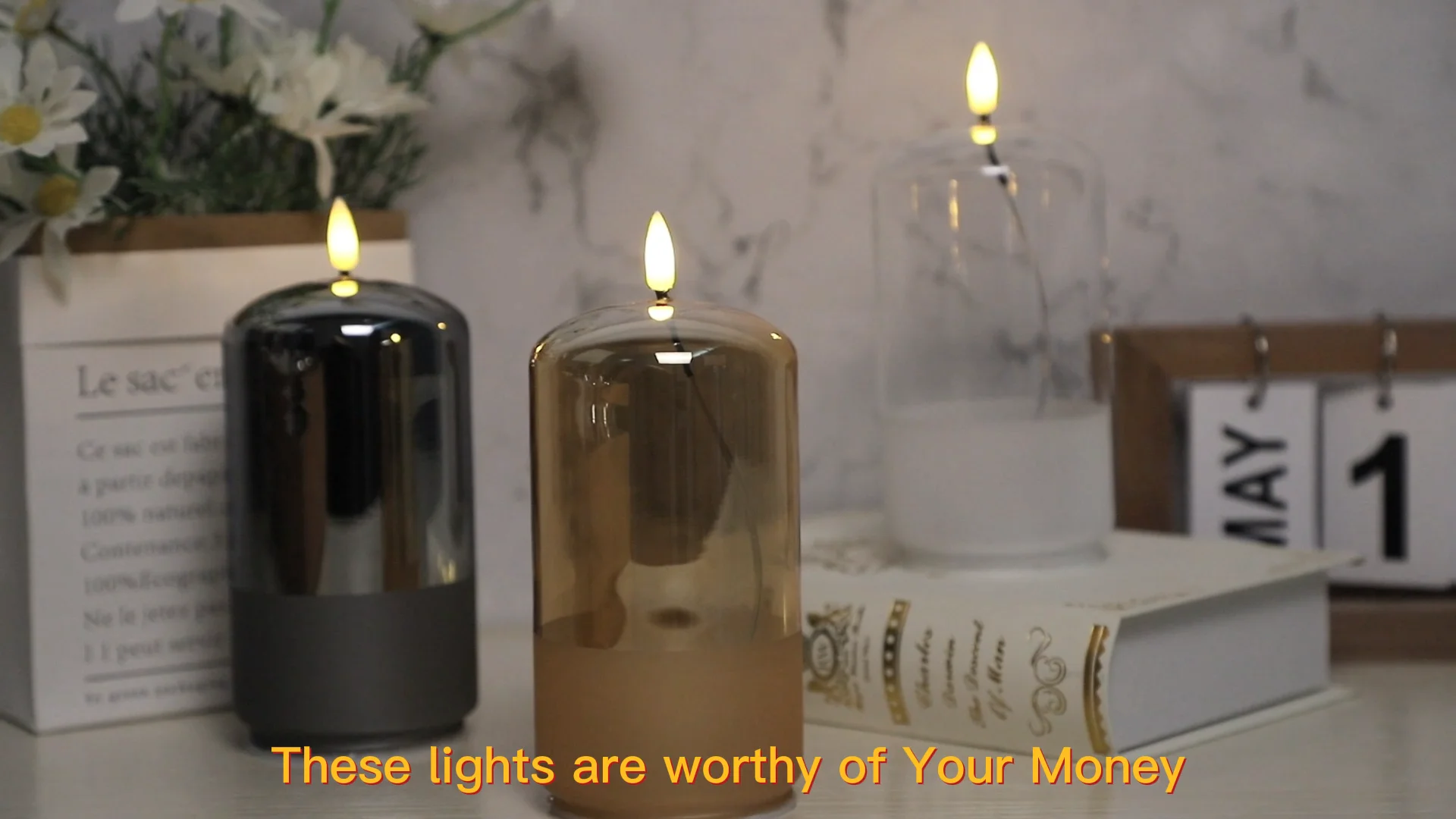 Led Battery Operated Flameless Glass Pillar Candle With Remote Desktop