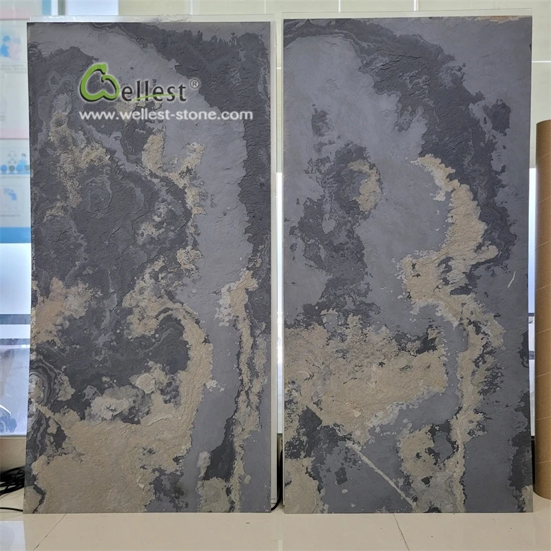 Interior Decor Design UV Translucent Stone Veneer Sheet Slate Stone Veneer Flexible Slate Stone Veneer