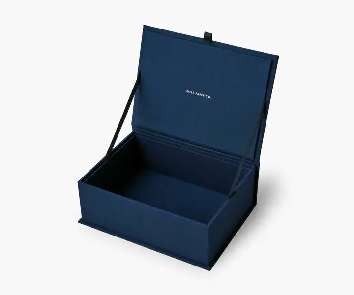 Blue Medium Embroidered Keepsake Box With Design Pattern Storage Photo Card Hand Embroidery Fabric Covered Jewelry Box