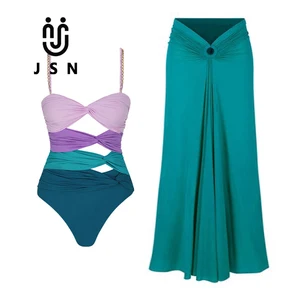 JSN  2026 New Design Luxury Bath Suits Swimwear Cover up Skirt Metal Chain One Piece Swimsuit Women
