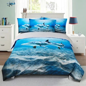Microfiber 3D Digital Printed Bedsheets Supplier Cheap Bed Sheets Dolphins Soft Polyester Duvet Cover  Bedding Set