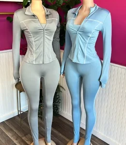 Viviblook Z829ST11 Autumn Women Tracksuits Camisole Bra Long Sleeved Jackets Tight Joggers Pants 3-piece Plus Size Set for Women