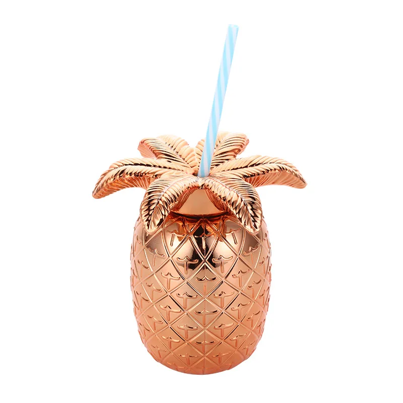 Wholesale 750ml/25oz Copper Pineapple Cup With Straw Plastic Cups