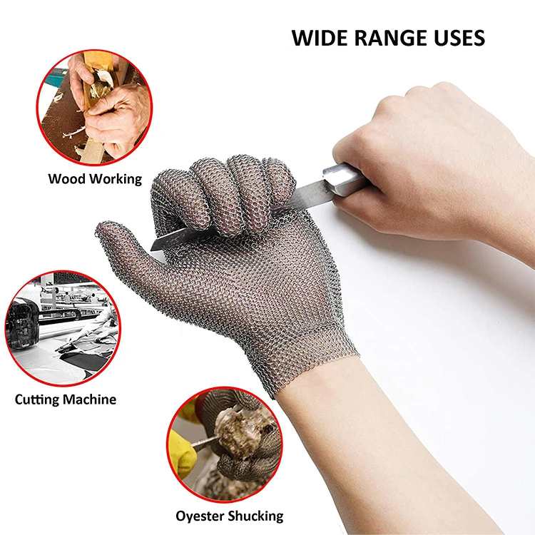 Schwer Highest Level Cut Resistant Stainless Steel Metal Mesh Chainmail  Glove Butcher Glove for Meat Cutting Food Processing Knife Sharpening  Oyster