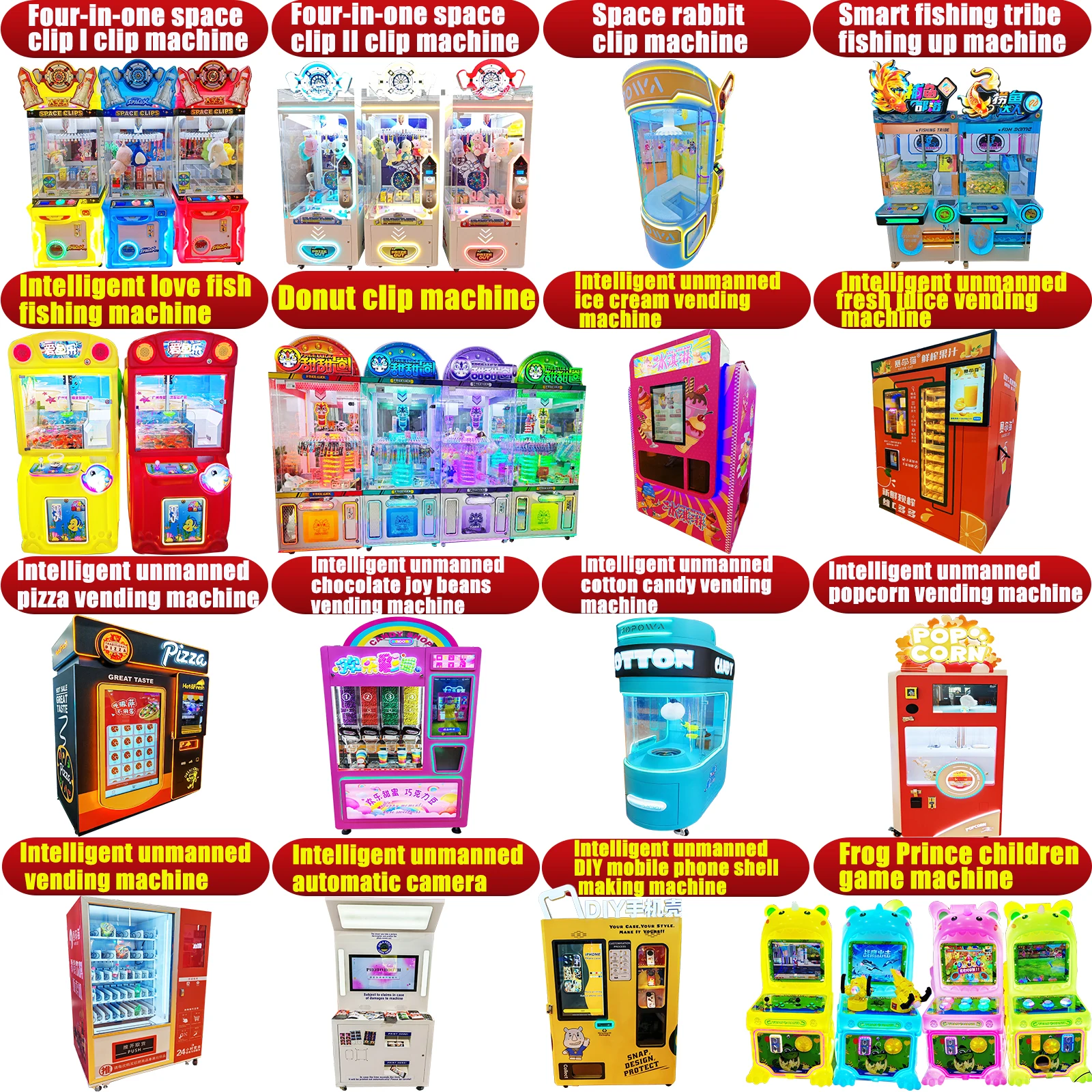64 Clips 3 Players Three-in-one Machine  4 Kinds Blind Box Little Gashapon Color Iron case Guangzhou Factory Clip Game Machine