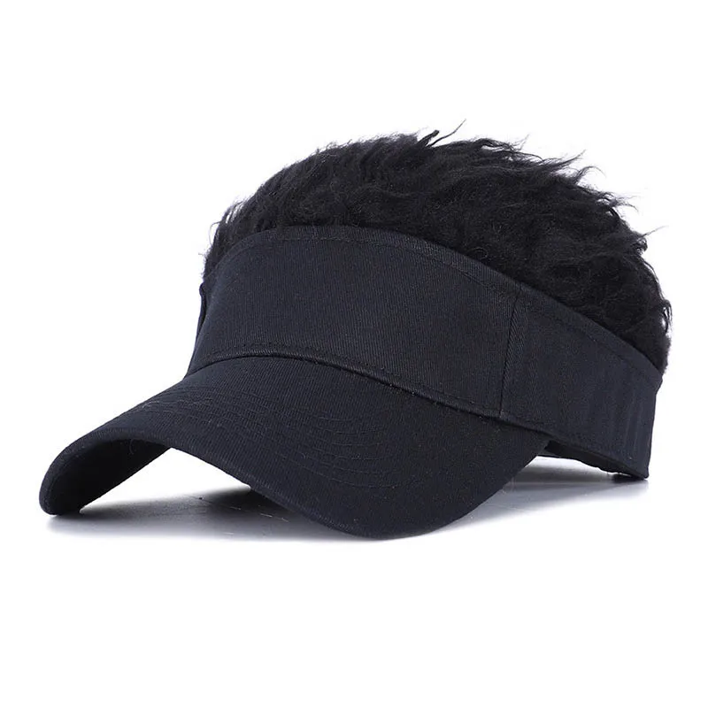 Golf Baseball Hat with Fake Hair Cap Men Sun Visor Toupee Hats Spiky Wig Hat