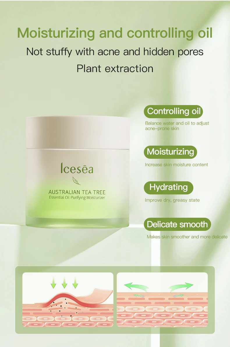 Private Label Icesea Moisturizing Tighten Australian Tea Tree Plant Extract Essential Oil Purifying Facial Face Cream Skin Care(pic3)