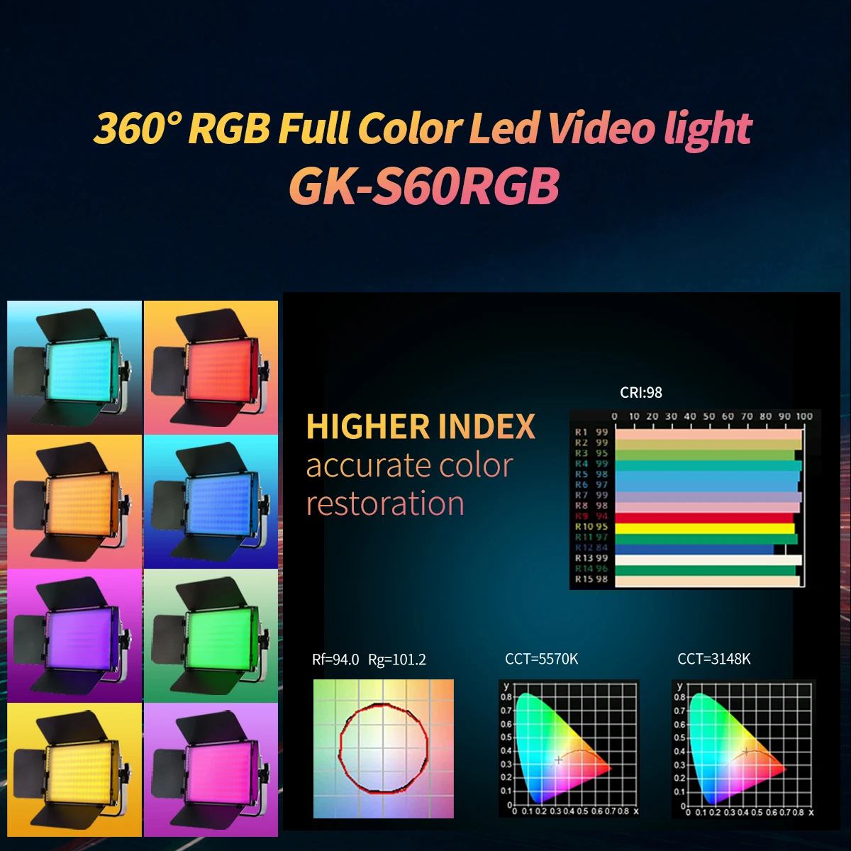 TOLIFO GK-S60RGB 2-light Kit Ultra thin Aluminium Alloy Studio RGB LED Video Light Panel For TV Studio