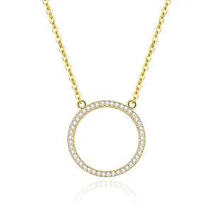 925 Sterling Silver Necklace for Women Gold Plated Aaa Cubic Zirconia Circle Pendant Chic Diamond Chains for Party Occasions