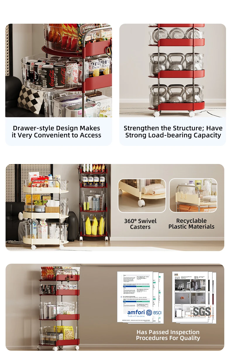 product wanuo snack storage trolley multi tier rolling organizer kitchen organizer cart corner storage cart with transparent baskets-3