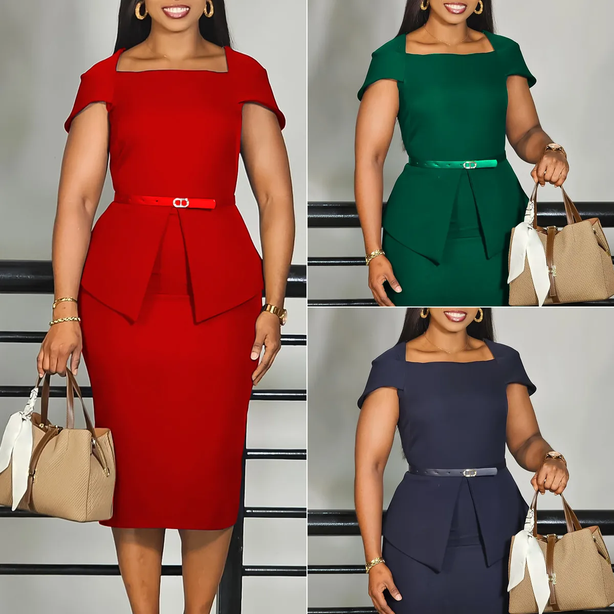 Trendy Summer Career Dresses Elegant Short Sleeve Square Neck High Waist Ruffle Ladies Office Dress for Women Dress| Alibaba.com Trendy Summer Career Dresses Elegant Short Sleeve Square Neck High Waist Ruffle Ladies Office Dress for Women Dress| Alibaba.com
