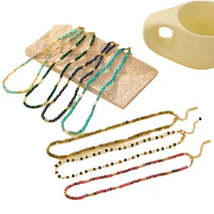 Handmade Exquisite Simple Clavicle Chain Girls' Must-Have Natural Stone Beaded Necklace Crystal Choker Stainless Steel Link