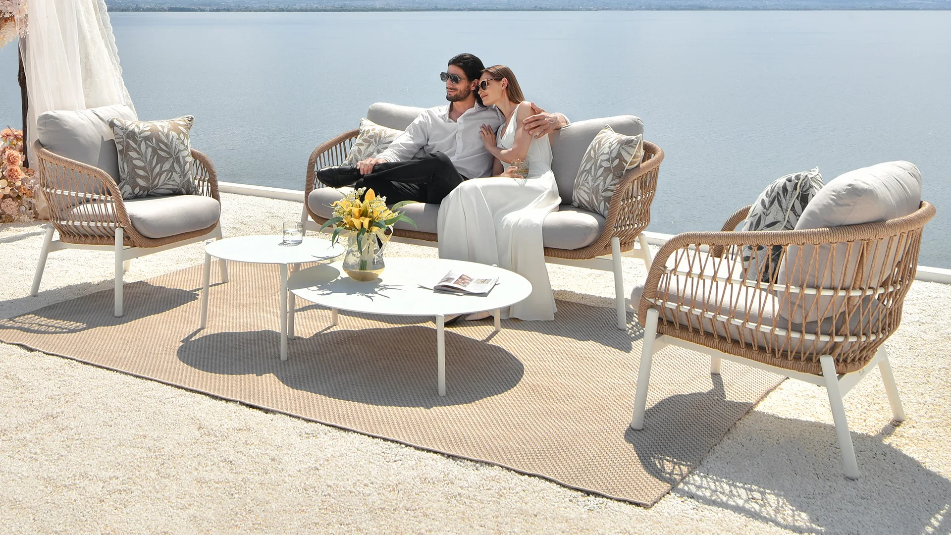 Artie Luxury Patio Set Outdoor Rattan Furniture Garden Sofa Aluminum Frame Weather Resistant