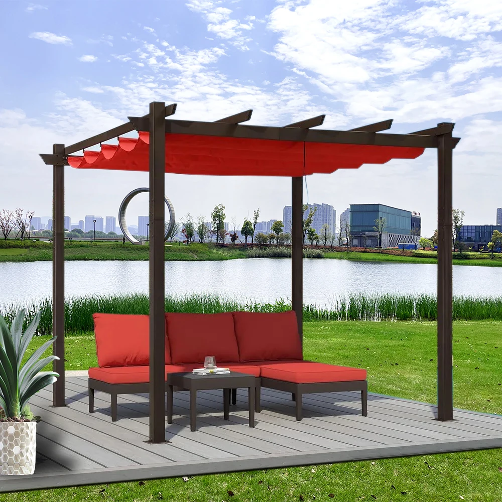 Outdoor Pergola with Retractable Canopy, Aluminum Frame Patio Gazebo for Garden, Backyard, Poolside Relaxation