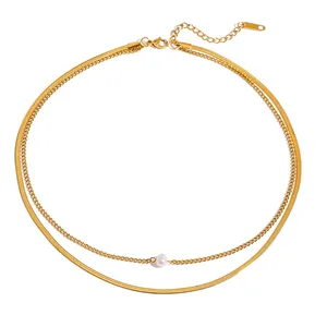 OEM 18K Gold Plated Stainless Steel Snake Bone Double Layer Chain Necklace Trendy Fashionable Necklace Fashion Layered Necklaces
