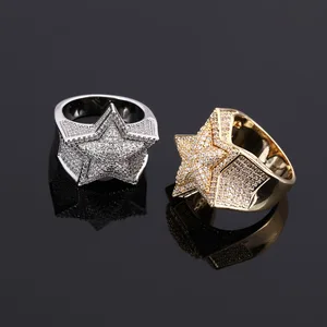 Europe United States Cross Border Accessory Trend Hip Hop Full Diamond Three Dimensional Five Pointed Star Double Layer Ring