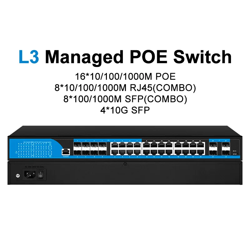 16 Gigabit POE 16 Combo L3 Managed Switch  24 RJ45 12 SFP Ports Ethernet Management Switch supplier