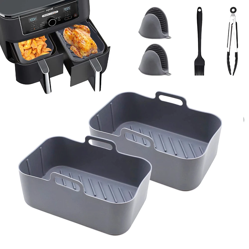 Customization Reusable Thick Rectangle No Stick 2Pcs Air Fryer Silicone Pot Liners for Ninjas Dual Air Fryer