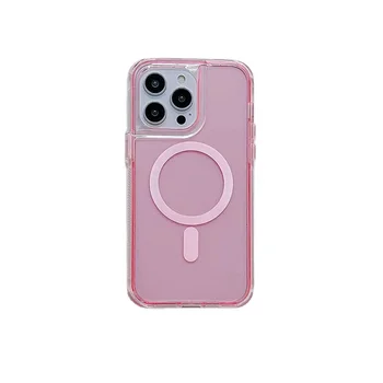 Shockproof Armor Acrylic TPU Bumper Phone Case for iPhone 15 Pro Max Magnetic Wireless Charging Back Mobile Design