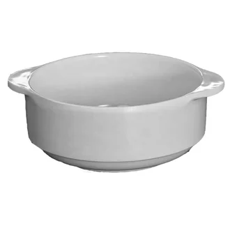 Restaurant Cereal Serving Tableware Plastic White Melamine Soup Bowl with two Handles