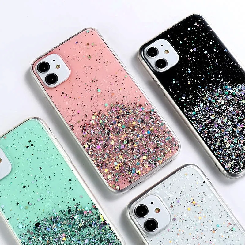 Pink Clear Design Flow Liquid Floating Sparkling Colorful Glitter Waterfall TPU Case for iPhone 16 15 14 13 plus pro max