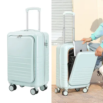 Manufacture Easy access Front Open Carry On Suitcase with Spinner Wheels PC ABS Travel Luggage