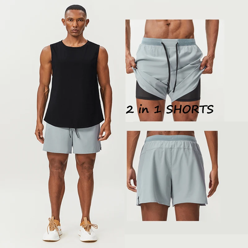 Ultra Soft Men's 2-in-1 Gym Shorts Breathable Mesh Inside Quick Dry Compression Sports Shorts Casual Style Waterproof Feature