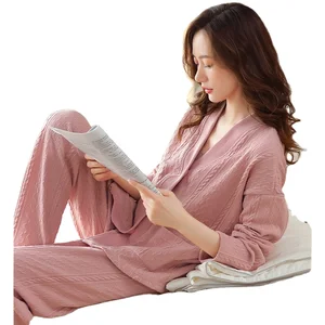 Pregnant Women Pure Cotton Pajamas Spring and Autumn New Light Luxury Senior Sense Set Home Wear