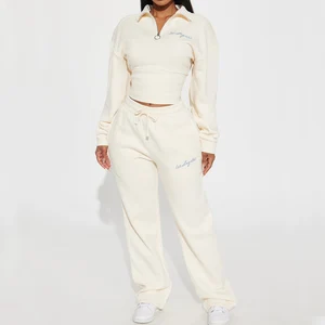 Custom Embroidered Cotton Fleece XS Skinny Sports Wear Factory Wholesale Half Zip Blank Cropped Pullover Sweatshirt Tracksuits