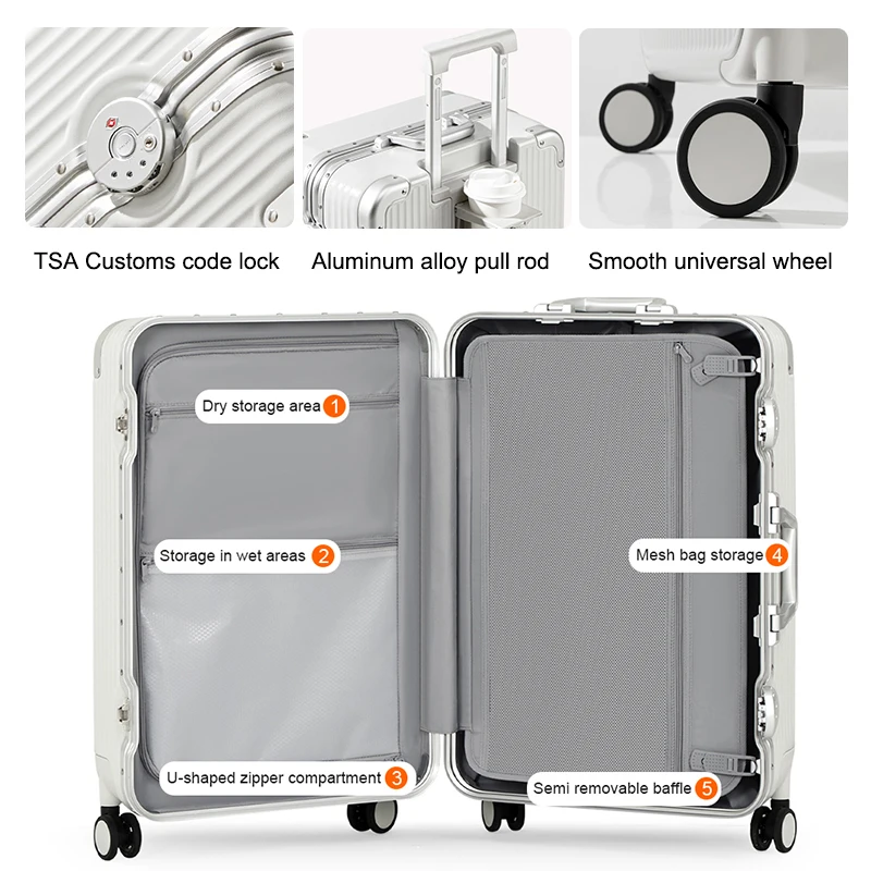 Mixi European Designer Aluminum Matte Wheel Trolley Suitcase