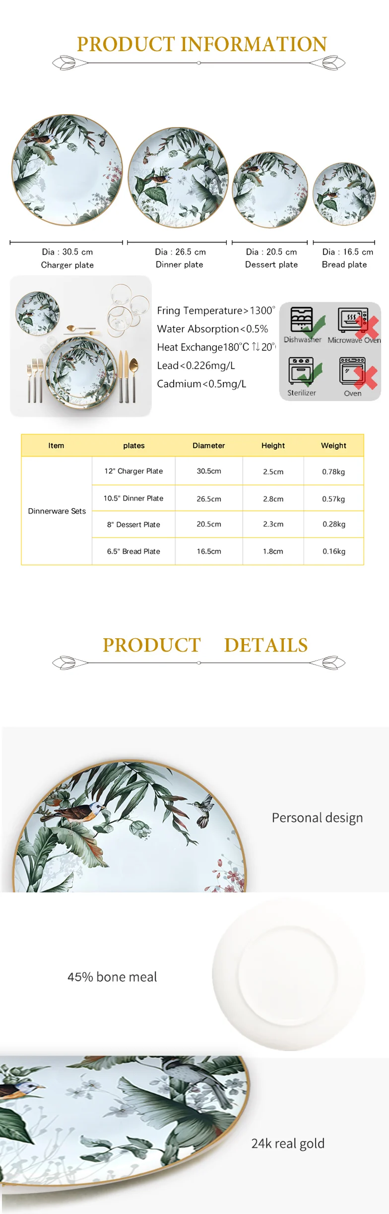 Ohere Latest Customized Green Fine Bone China Dinner Set Wedding Lovely