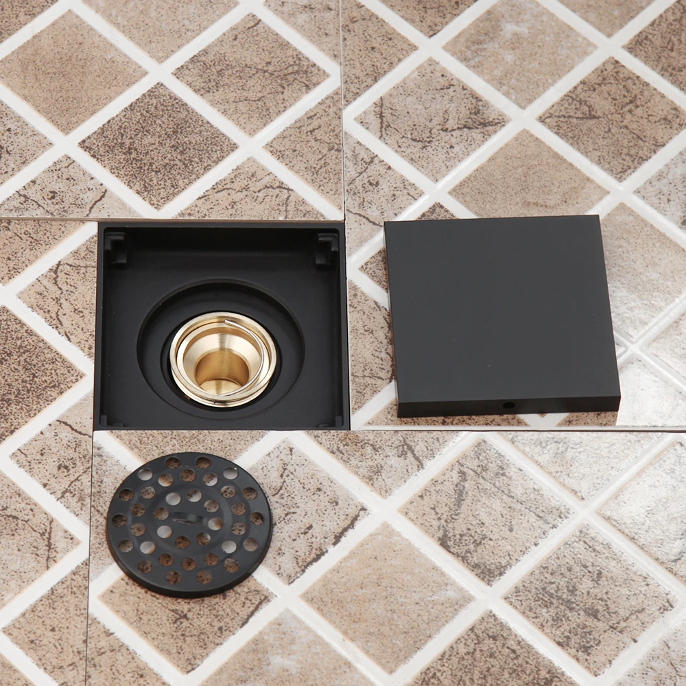 Square Matte Black 4 inch Bathroom Shower Waste Water Floor Drain Tile Insert 