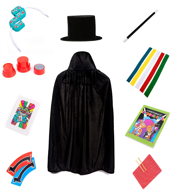 BrilliantMagic Kids Magic Costume Set Includes Plastic Magic Hat Cape & Wand Trick Prop