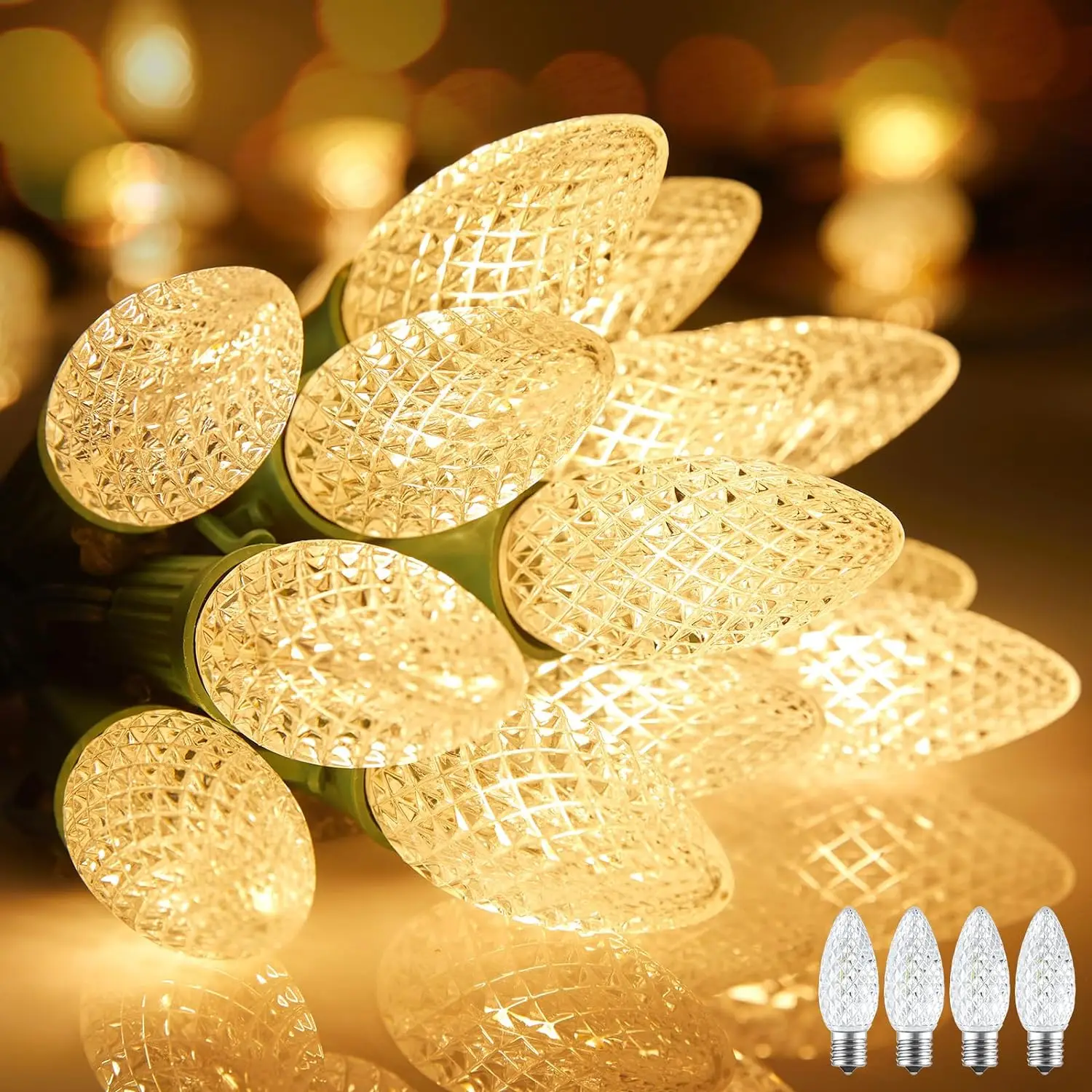 25 Pack Multi-Color C9 LED Replacement Bulbs E17 Socket Commercial Grade Faceted Multi-Color LED Christmas Light Bulb C9 LED