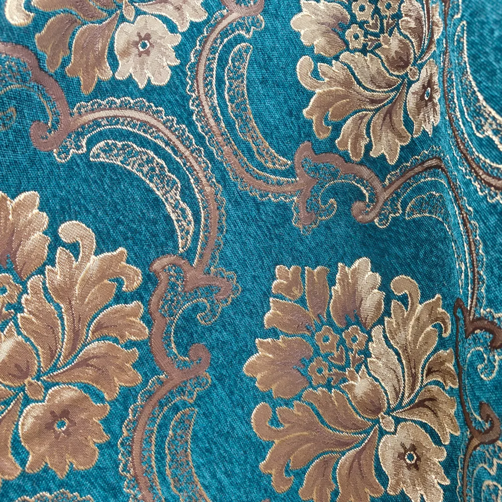 Waterproof Peach Color Gold Damask Jacquard Fabric for Home Deco Breathable Chenille Upholstery Home Textile Use