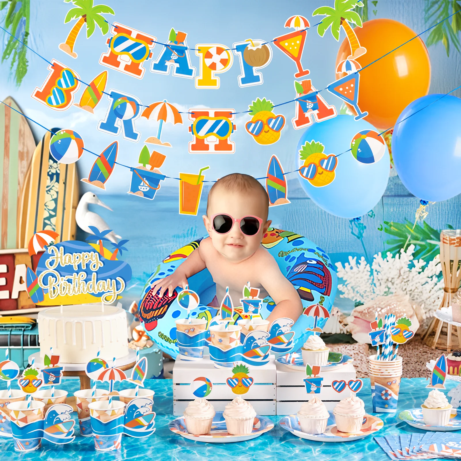 Tovaglia E Piatti Per Festa A Tema Spiaggia: Set Da 20 Pezzi Per Compleanno Estivo, Hawaii E Piscina