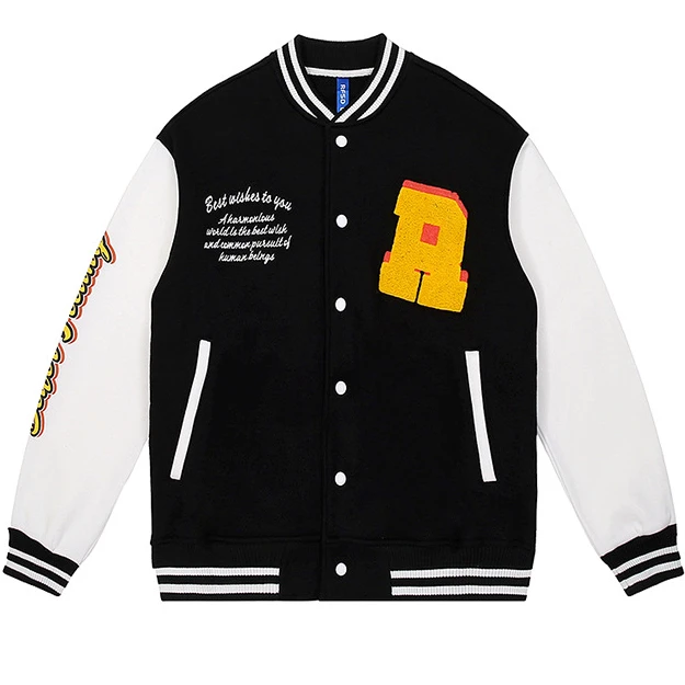 340G Custom Printing Long Sleeve men's Baseball Jacket Men Plain Blank Jackets281_voghion.com