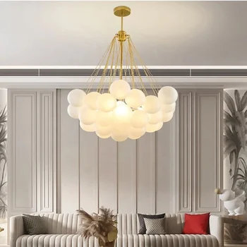 Nordic Frosted Glass Ball Chandeliers Children's Room Modern Hanging Lamps Dinning Living Room Gold Black LED Lighting Fixtures