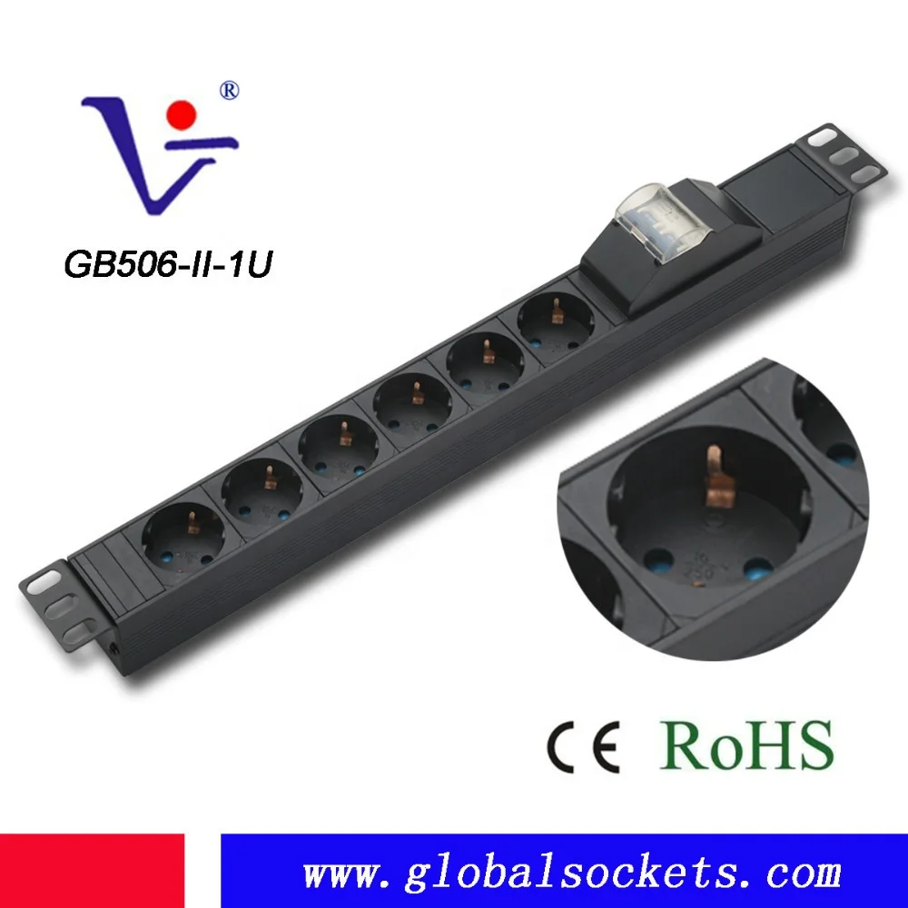 1U 8ways French Type Horitonal Network Cabinet Rack Power Distribution Unit with Surge Protector