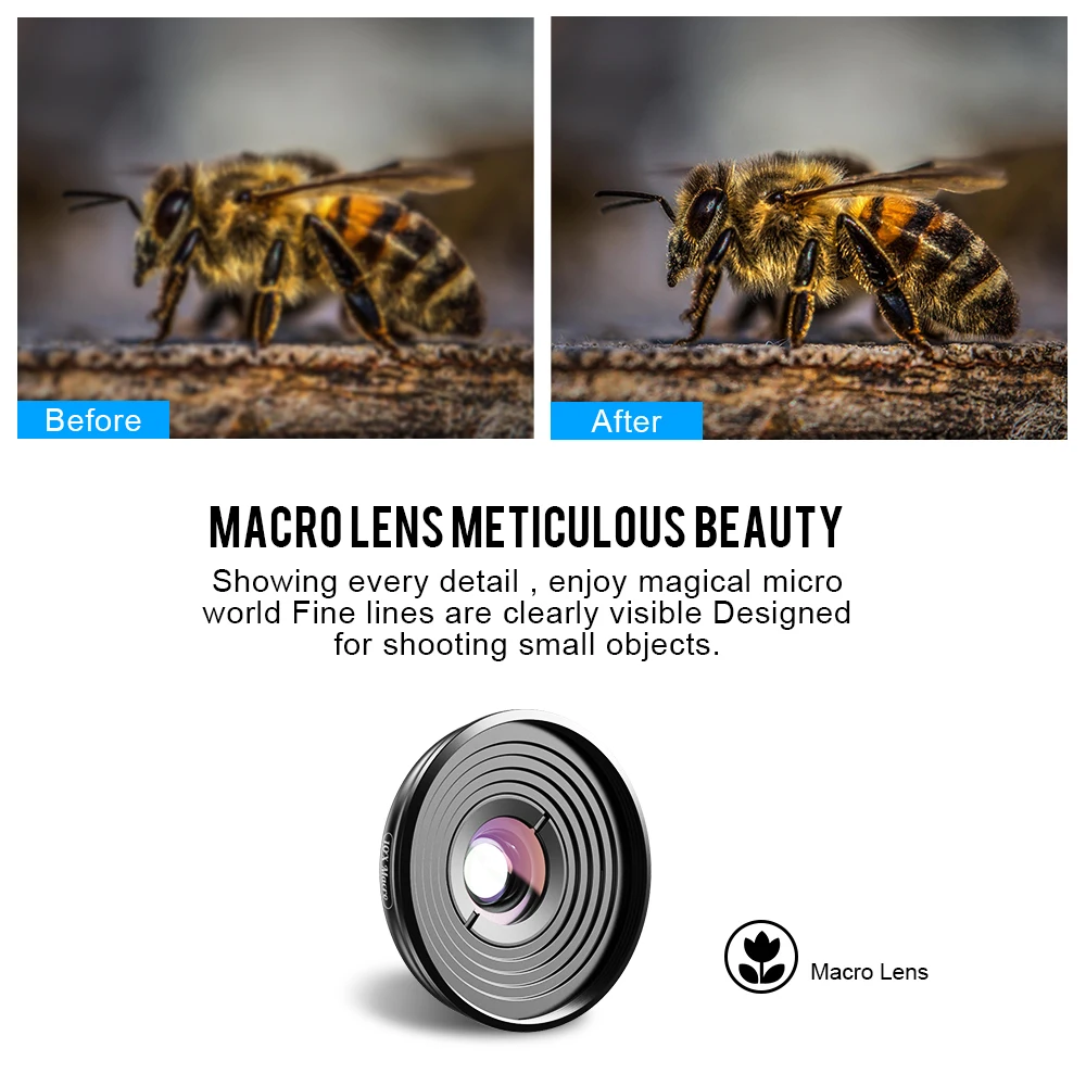 APEXEL Cell Phone Camera Lens Universal 10X Macro Lens for iPhone With Lens Clip and Carrying Pouch