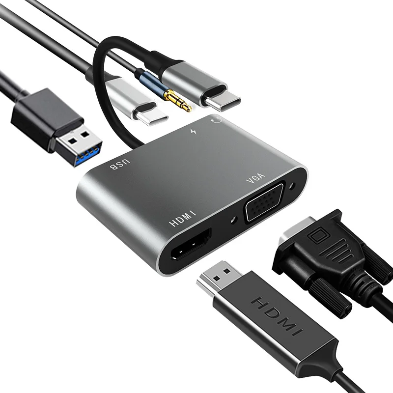Adaptateur 2-en-1 USB Type-C vers VGA & HDMI Support 4K - Prix en
